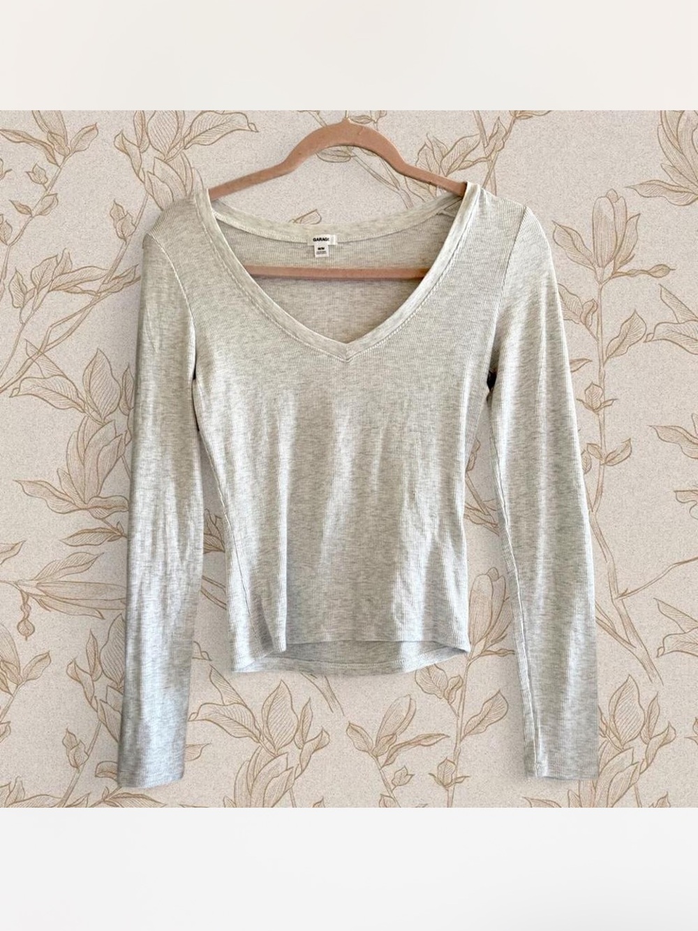 Garage Heather Gray V-Neck Long Sleeve Tee